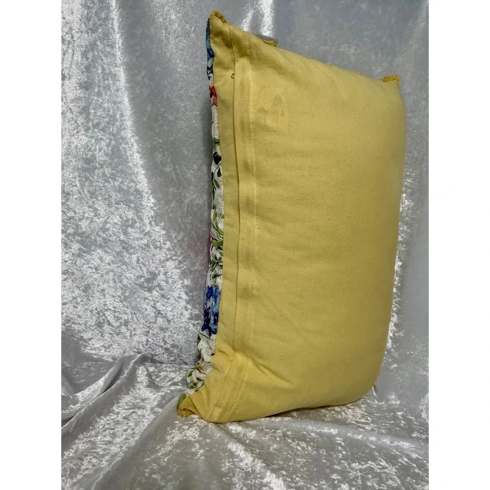 Primrose Vintage Floral Butterfly Beaded Fringed Throw Pillow Yellow Multicolor